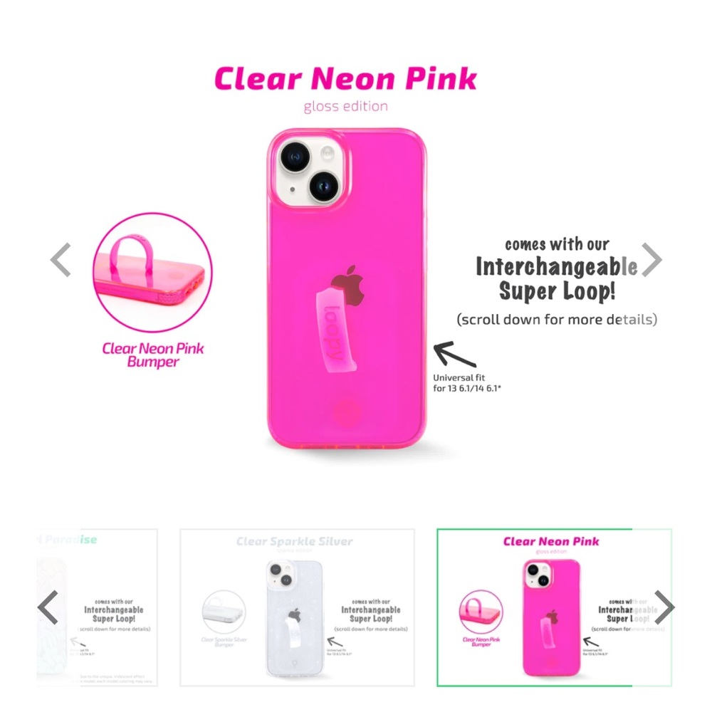 Loopy Case iPhone 14/13 Clear Neon Pink